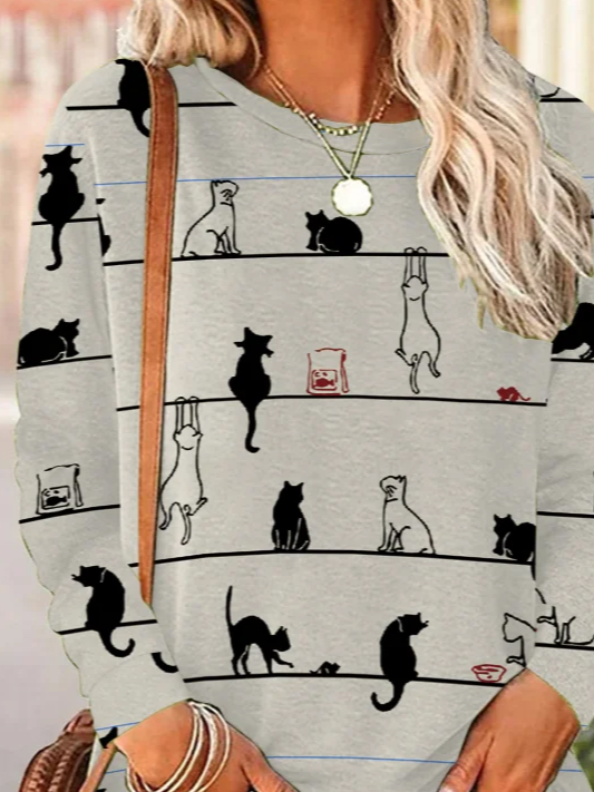 Lässig Rundhals Katze T-Shirt