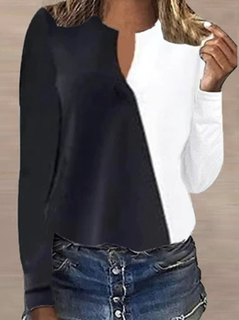 Damen Lässig Farbblock Herbst Mikroelastizität Weit Regelmäßig H-Linie Regelmäßig Regelmäßig Größe T-Shirt