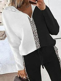 Damen Geometrisch Lässig Herbst Mikroelastizität Täglich Baumwollmischung Bluse mit Hose H-Linie Regelmäßig Größe Zwei Stücke Sets