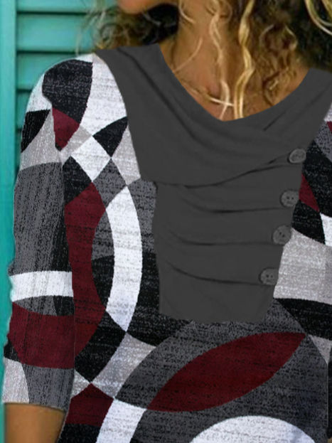 Geometrisch Lässig Herbst Mikroelastizität Täglich Regelmäßige Passform Rundhals H-Linie Regelmäßig Größe T-Shirt für Damen