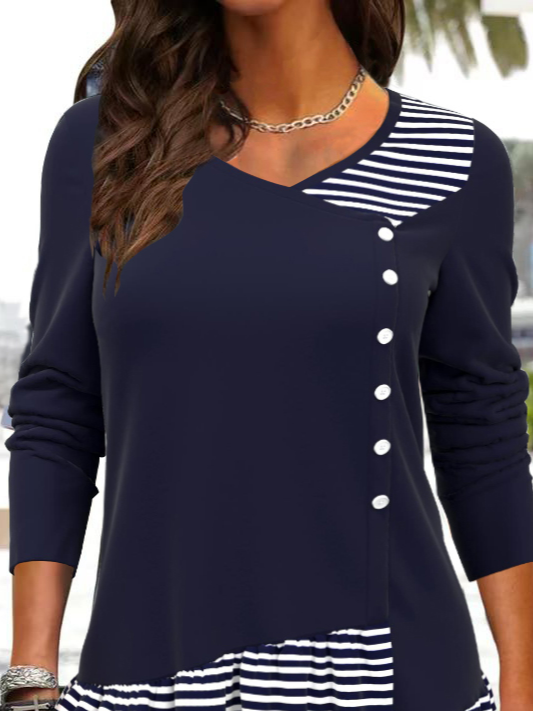Damen Gestreift Lässig Herbst Polyester Täglich Regelmäßige Passform Langarm Regelmäßig Regelmäßig Blusen & Shirts