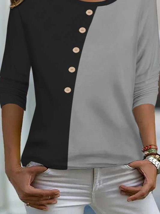 Damen Lässig Farbblock Herbst Polyester Langarm Rundhals Regelmäßig H-Linie Regelmäßig T-Shirt