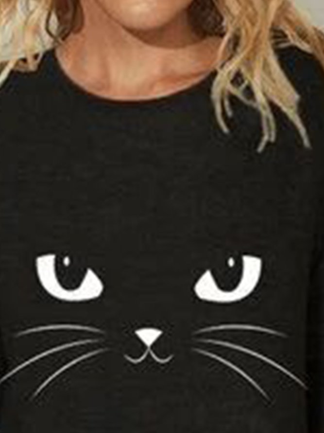 Damen Lässig Herbst Katze Täglich Regelmäßige Passform Jersey Rundhals Regelmäßig Regelmäßig Größe T-Shirt