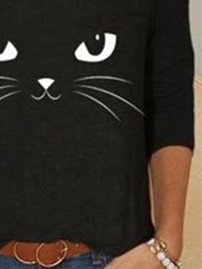 Damen Lässig Herbst Katze Täglich Regelmäßige Passform Jersey Rundhals Regelmäßig Größe T-shirt Bedrucken