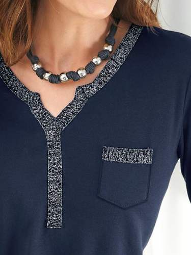 Damen Lässig Farbblock Herbst Polyester V-Ausschnitt Täglich Weit Regelmäßig Regelmäßig Größe T-Shirt