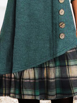 Geometrisch Lässig Herbst V-Ausschnitt Weit Jersey Midi Langarm Regelmäßig Kleider für Damen