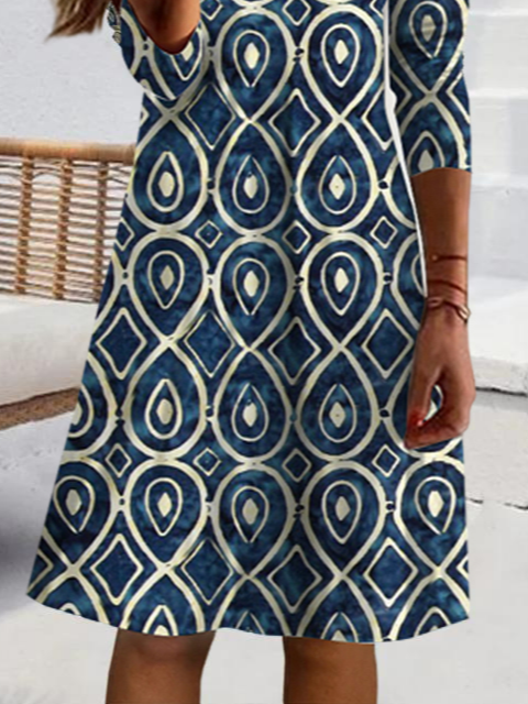 Lässig Ethnisch Herbst Polyester Normal Regelmäßige Passform Midi Regelmäßig Mittel Elastizität Kleider für Damen