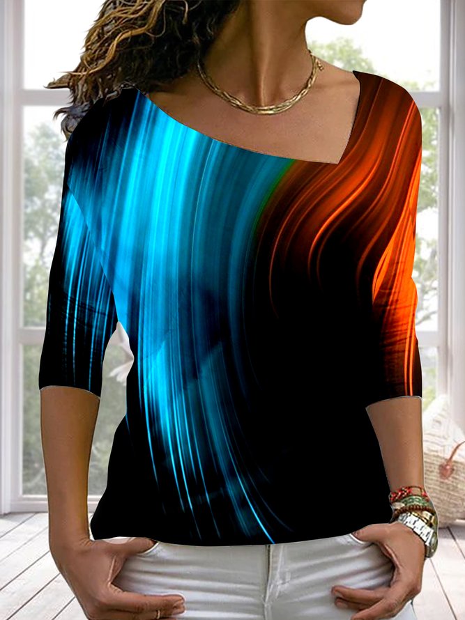 Lässig Farbverlauf Herbst Täglich Jersey Asymmetrisch Regelmäßig T-Linie Regelmäßig Größe Blusen & Shirts für Damen