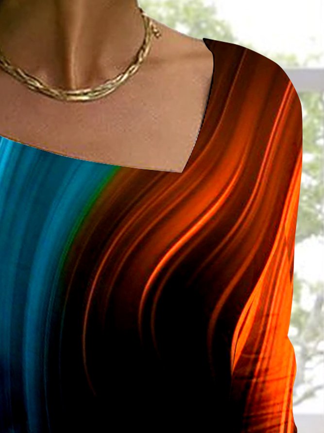 Lässig Farbverlauf Herbst Täglich Jersey Asymmetrisch Regelmäßig T-Linie Regelmäßig Größe Blusen & Shirts für Damen