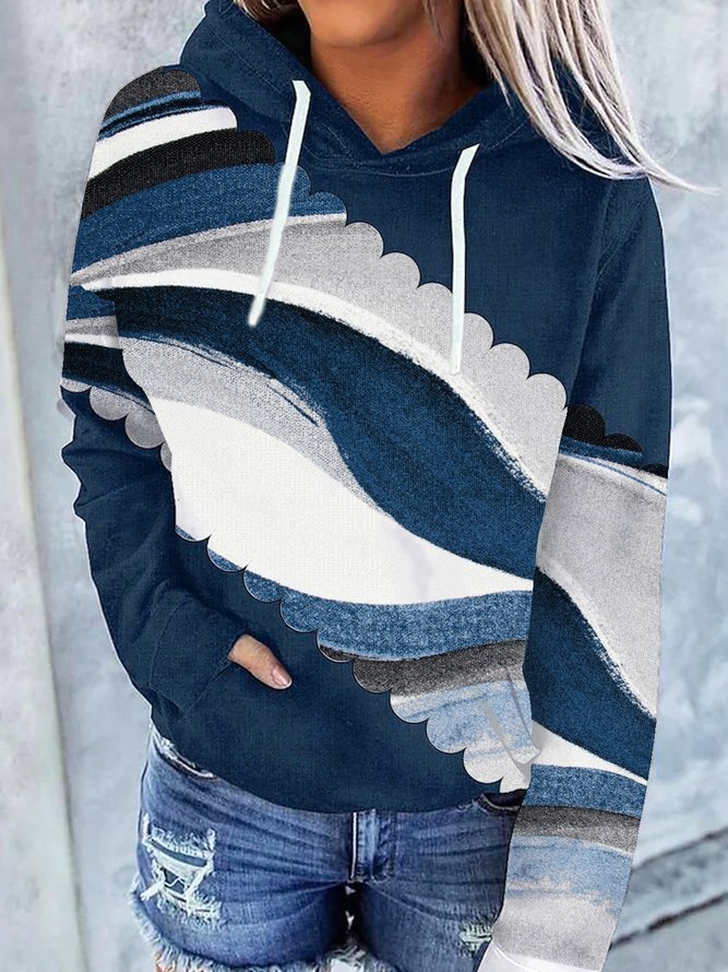 Geometrisch Lässig Herbst Schwer Täglich Langarm H-Linie Mittel Elastizität Regelmäßig Größe Sweatshirts für Damen