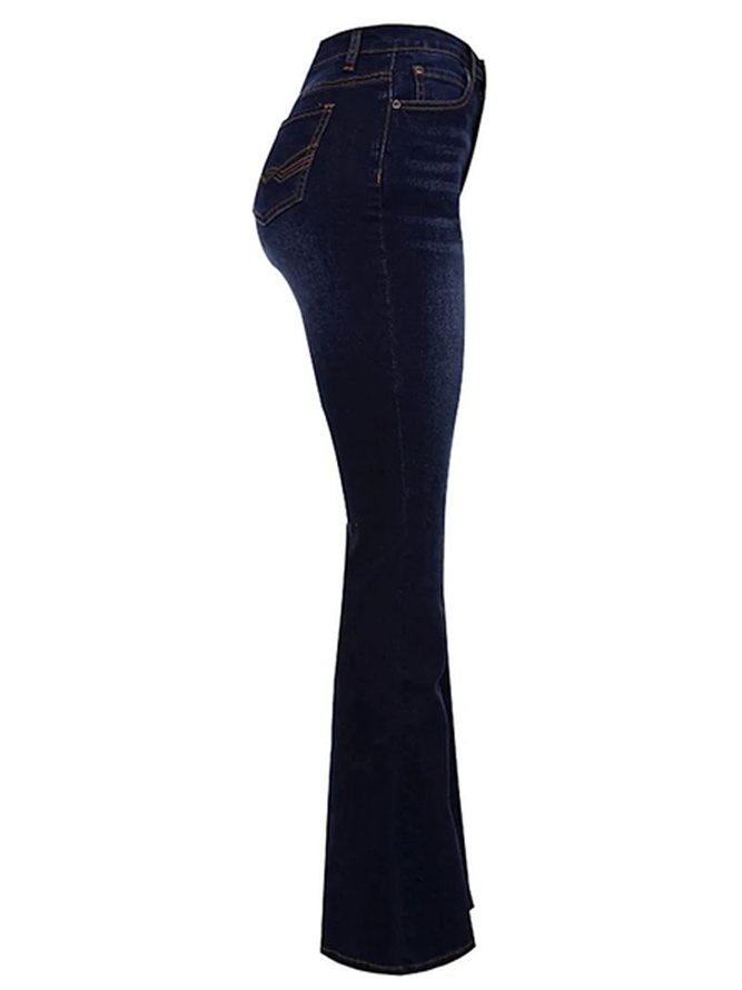 Lässig Unifarben Herbst Normal Hoch Elastizität Täglich Weit Denim Lang Jeans für Damen