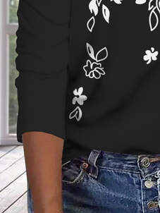 Damen Lässig Geblümt Herbst Mikroelastizität Täglich Regelmäßige Passform Pullover Rundhals Regelmäßig T-Shirt