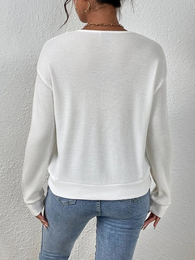 Damen Lässig Unifarben Herbst V-Ausschnitt Mikroelastizität Täglich Weit Langarm Regelmäßig Blusen & Shirts