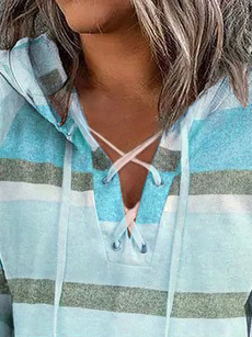 Damen Gestreift Lässig Herbst Kapuze Mikroelastizität Täglich Jersey Regelmäßig Regelmäßig Größe Sweatshirts