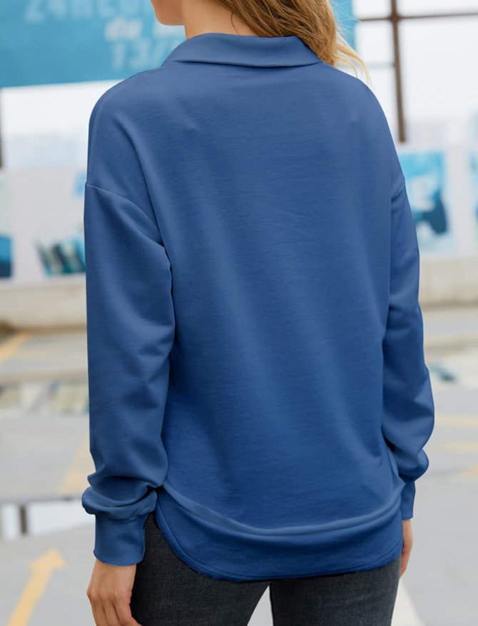 Reißverschluss V-Ausschnitt Lässig Unifarben Sweatshirts