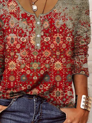 V-Ausschnitt Baumwollmischung Ethnisch Blusen & Shirt