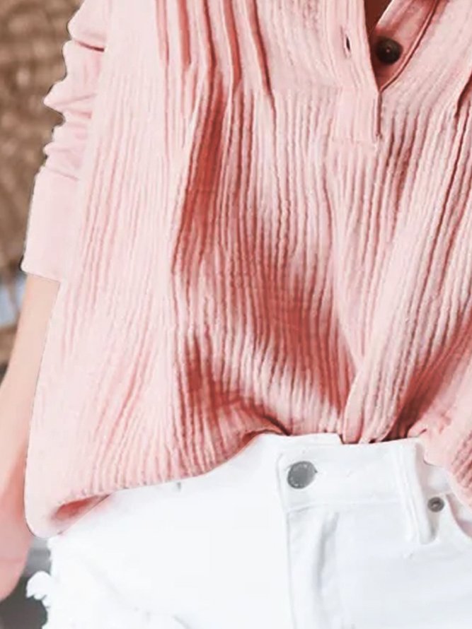 Baumwolle Lepra Unifarben Farbe Nagel Knopf Weit Pullover Bluse Große Größen