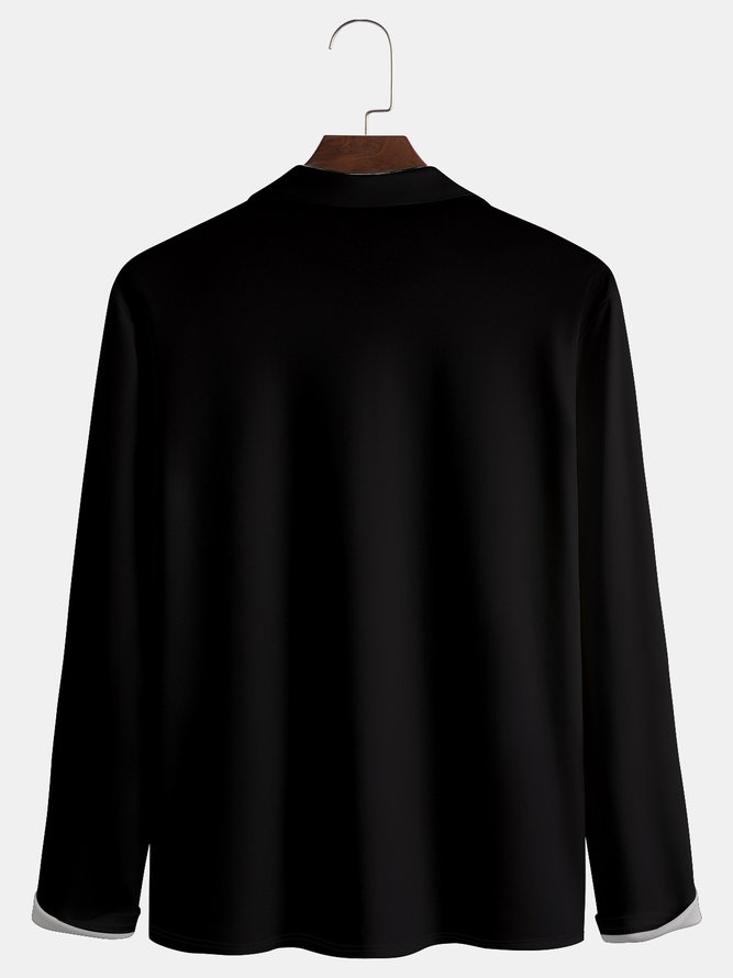Lässig Kunst Streifen Geometrisch Farbblock Revers Postleitzahl Langarm Bedrucktes Poloshirt