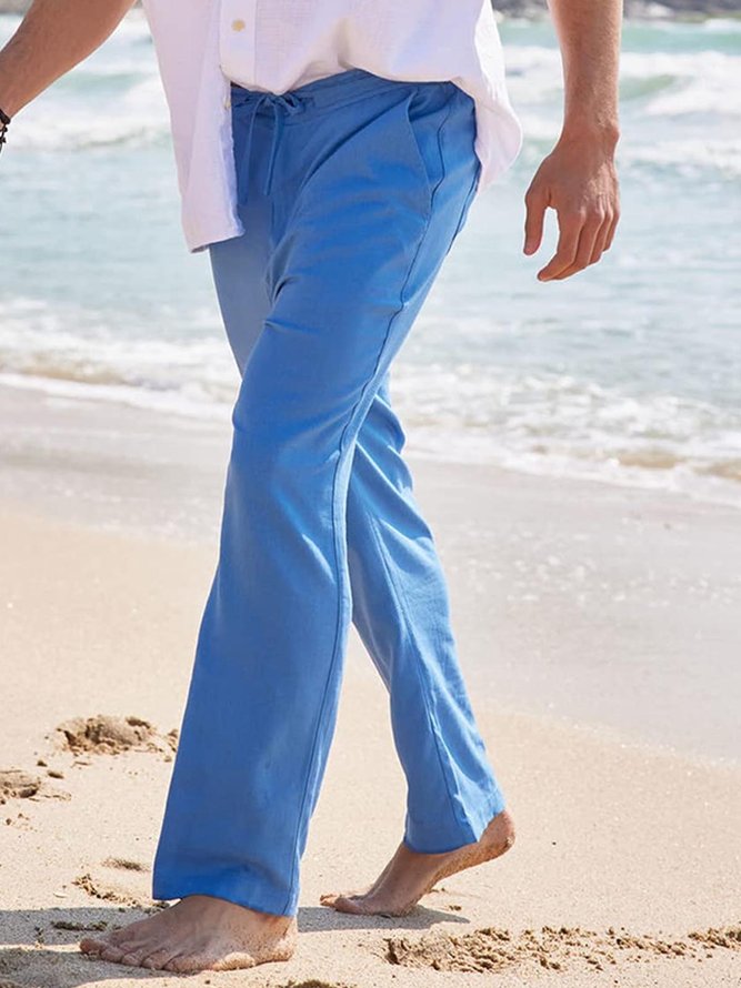 Unifarben Glatt Taille Hose Lässig Bottoms