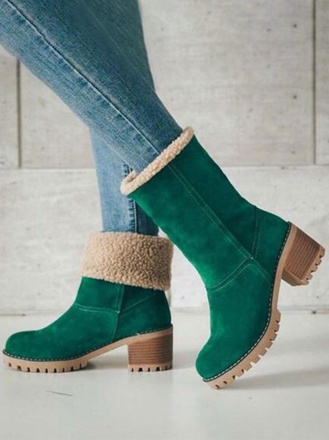 Damen Warm Quadrat Pumps Knöchel Schneestiefel