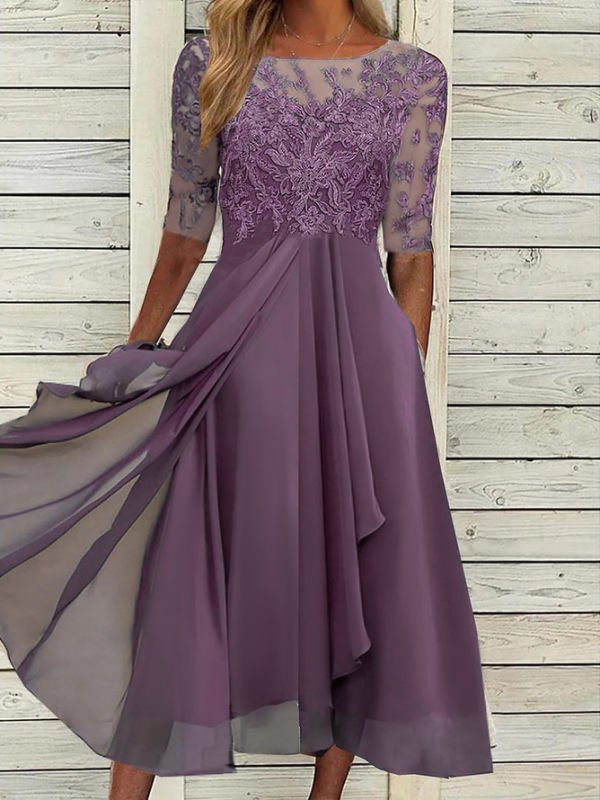 Damen  Abendkleid Lang Sommerkleid Halber Körper Spitze Elegante