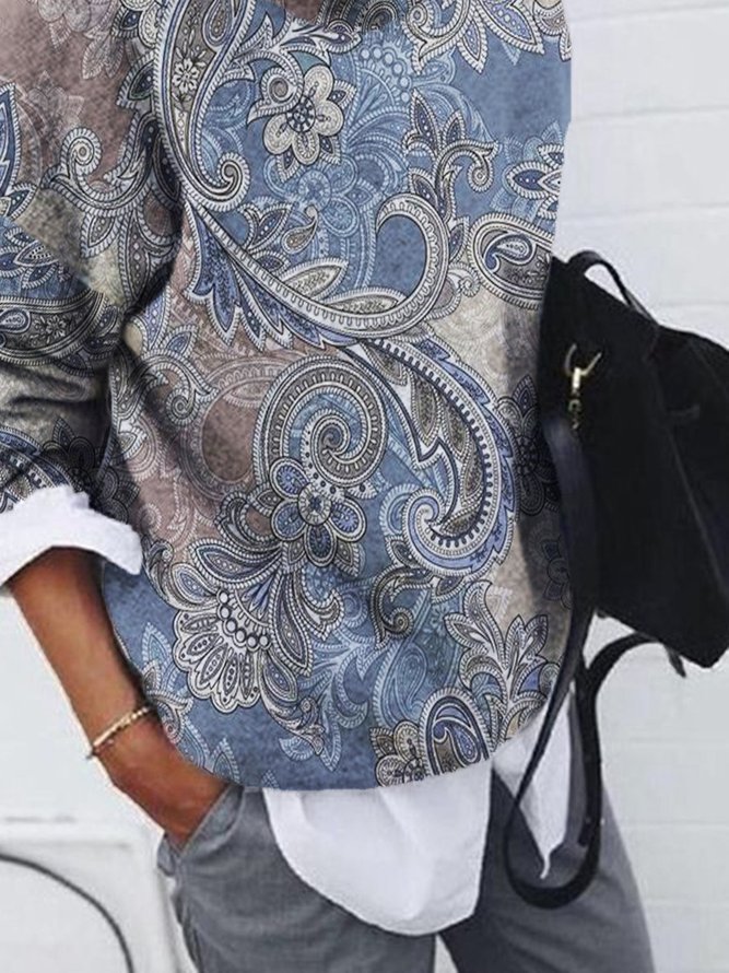 Lässig Paisley Rundhals Langarm Weit Pullover