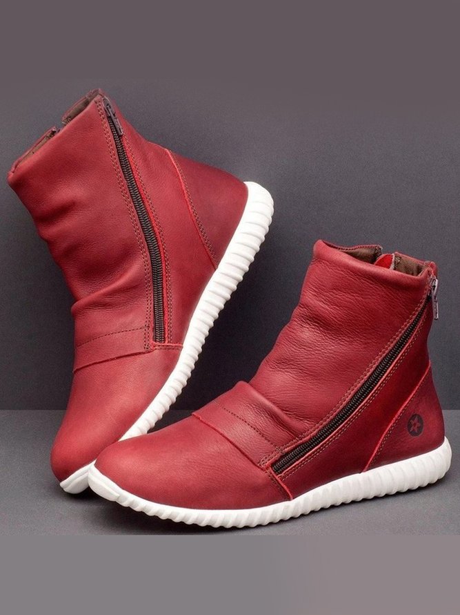 Retro Leder Weich Sohle Bequem Leicht Rund Stiefelette