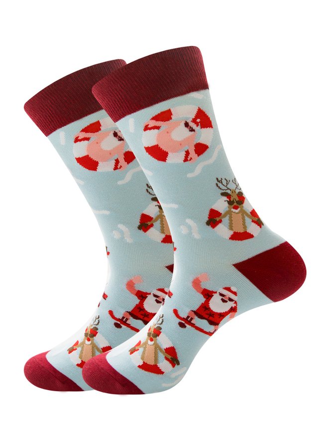 Weihnachten Baumwolle Jacquard Weihnachtsmann, Elch, Schneeflocke Muster Socken, festlich Matching Rot Socken
