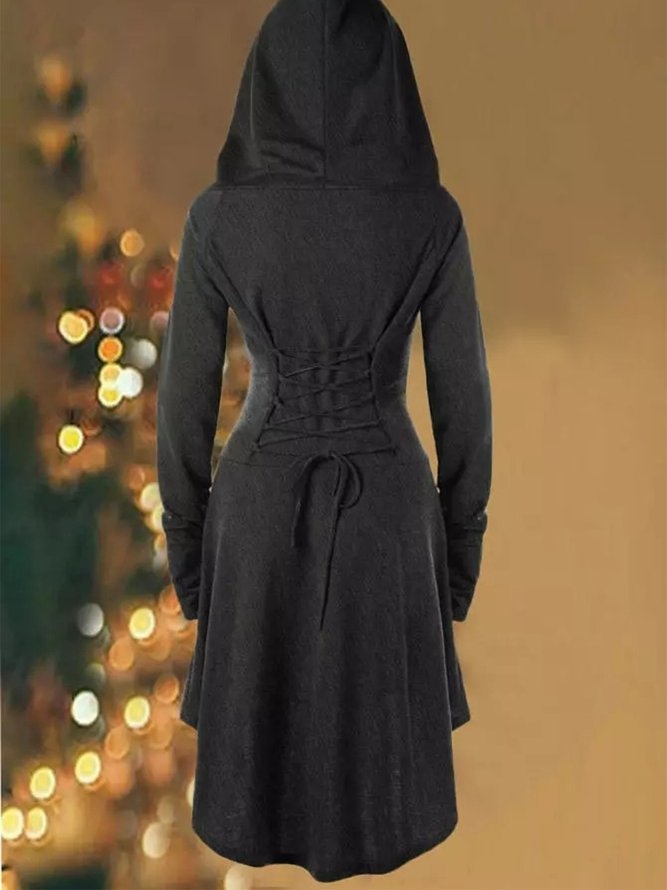 Schwarzes Partykleid mit Kordelzug und Kapuze für Damen