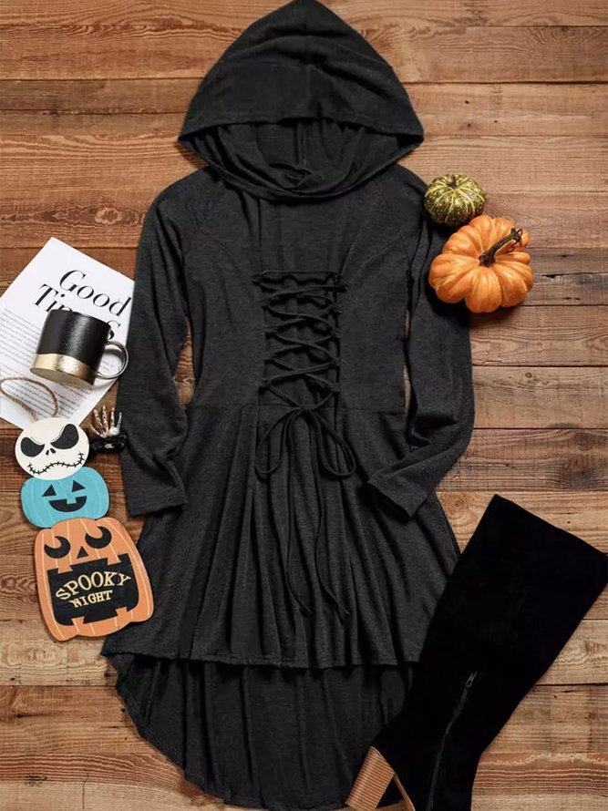 Schwarzes Partykleid mit Kordelzug und Kapuze für Damen