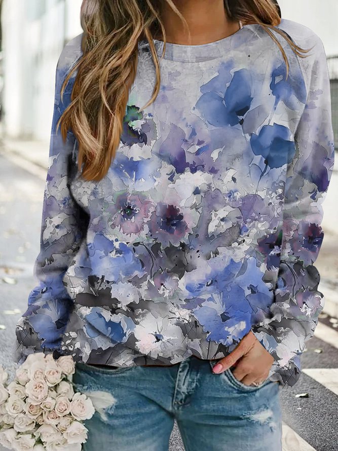 Urlaub Blätter und Blumen Weit Oberteile Pullover Große Größen