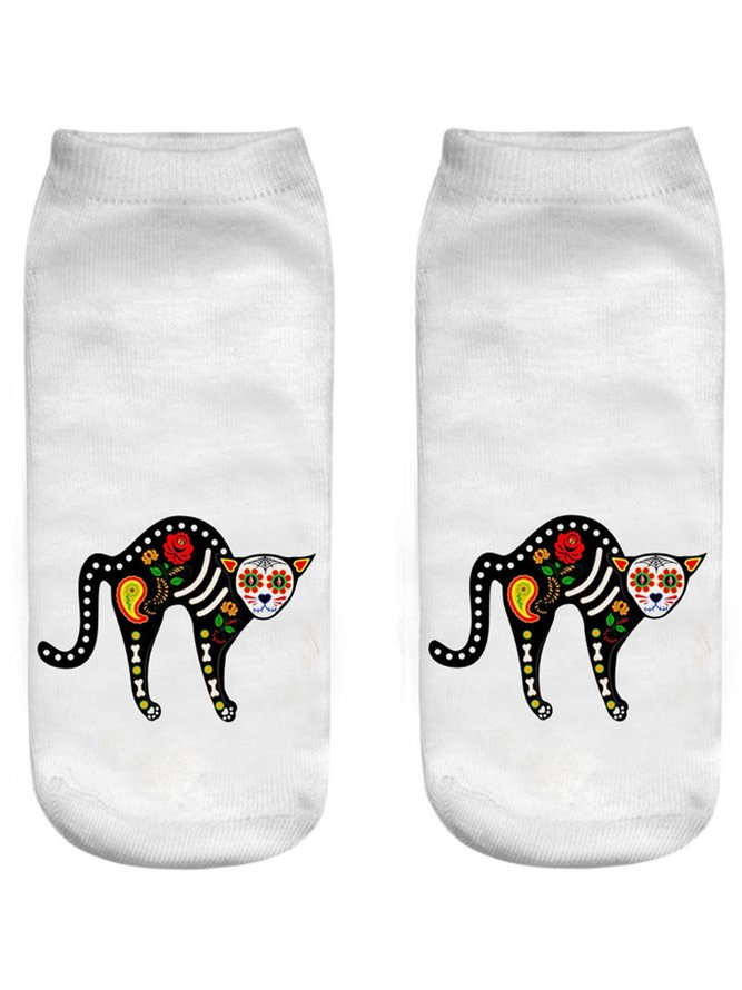 Halloween 3d Drucken Schwarz Katzenmuster Socken festlich Dekoration Lustig Socken