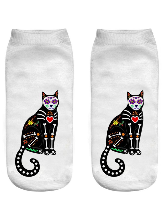 Halloween 3d Drucken Schwarz Katzenmuster Socken festlich Dekoration Lustig Socken