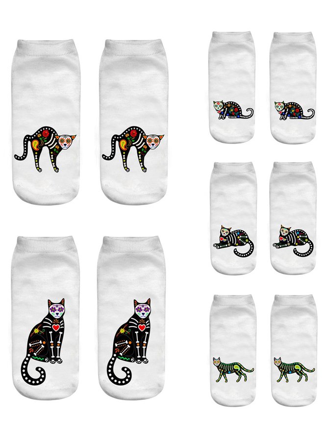 Halloween 3d Drucken Schwarz Katzenmuster Socken festlich Dekoration Lustig Socken
