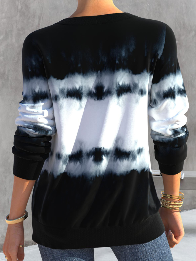 Lässig Schwarz Split Kragen Batik Print Sweatshirt