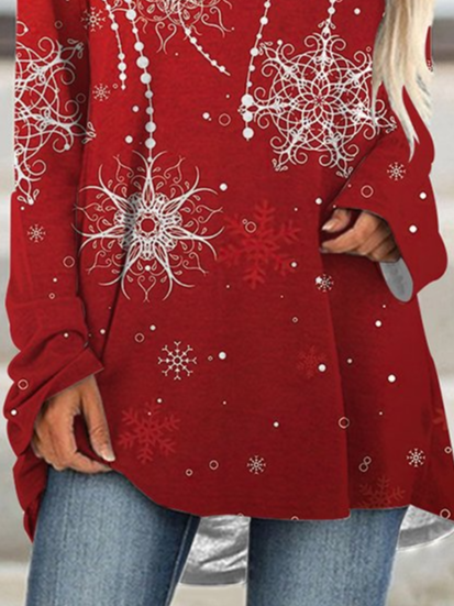 Weihnachten Schneeflocke Lässig Rundhals Regelmäßige Passform T-Bluse