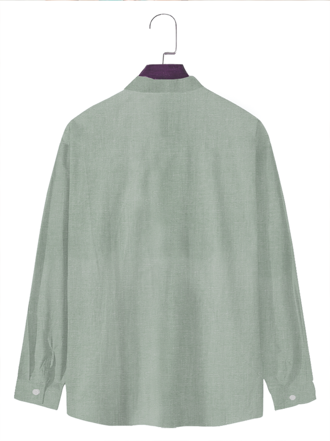 Baumwolle-Flachs Stil n Lässig Lang-Ärmeln Leinen Bluse im sauber Farbe Base