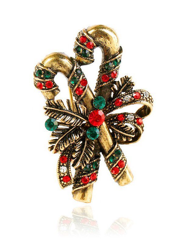 Weihnachten Retro Golden Silber Süßigkeiten Stock Schleife Muster Brosche Urlaub Party Dekorationen