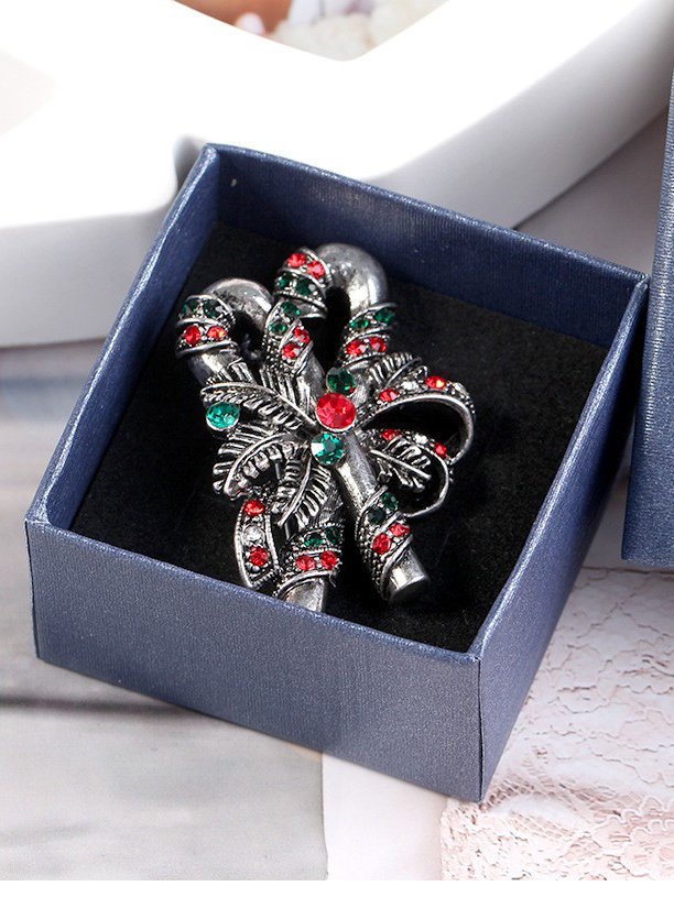 Weihnachten Retro Golden Silber Süßigkeiten Stock Schleife Muster Brosche Urlaub Party Dekorationen