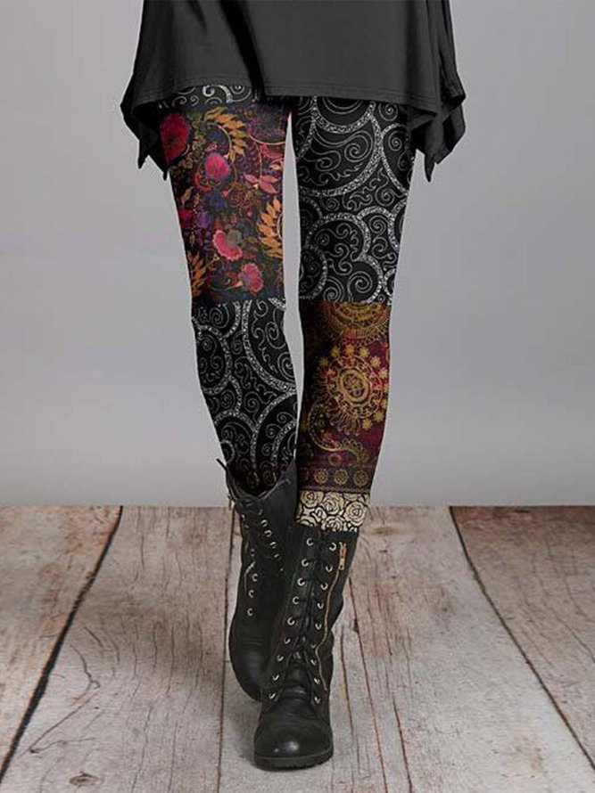 Retro Ethnisch Muster Regelmäßige Passform Leggings