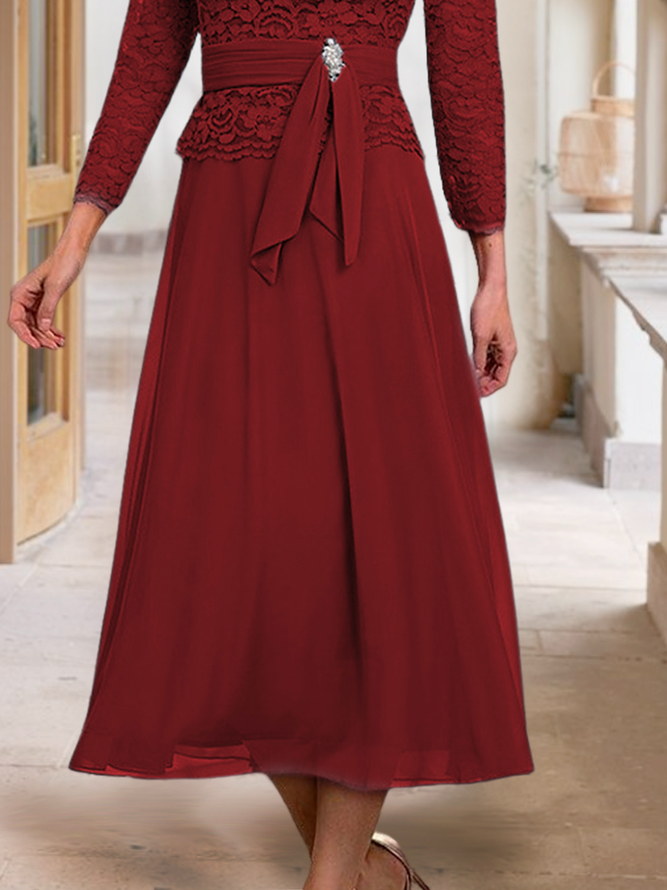 Weit Chiffon Urban  Rundhals Kleider