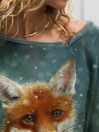 Winter Schnee Süß Fuchs Print Weit T-Bluse Bedrucken