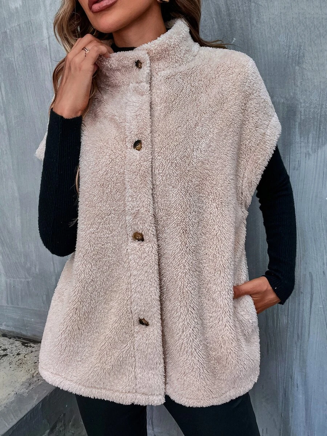 Lässig Unifarben Winter Normal Weit Lammwolle Regelmäßig verdicken Halber Rollkragen Teddy Jacke für Damen