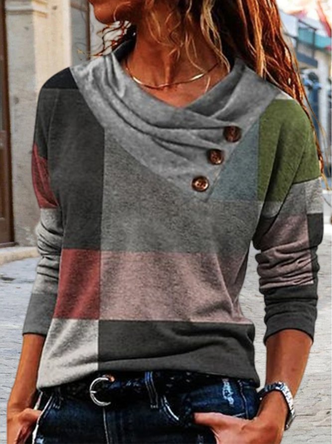 Asymmetrisch Lässig Weit Farbblock Blusen & Shirts