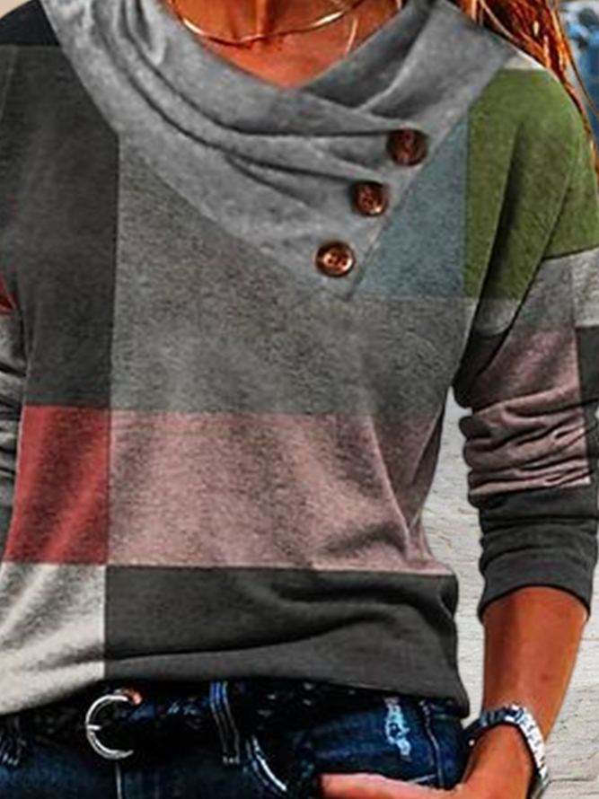 Asymmetrisch Lässig Weit Farbblock Blusen & Shirts