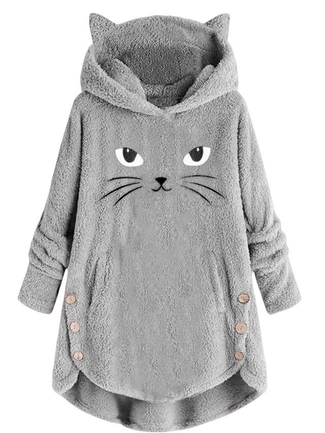 Kratzen Süß Katze Bestickt Weit Warm Sweatshirt