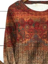 Ethnisch Geblümt Vlies Warm Pullover
