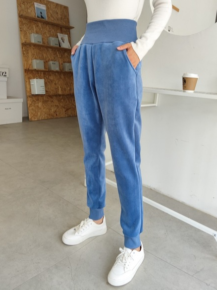 Lässig Samt Unifarben Freizeithose
