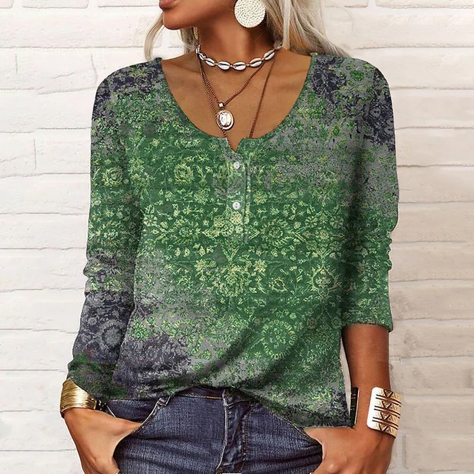 Baumwolle-Gemisch Ethnisch Weit Bluse Bedruckenn & Shirt