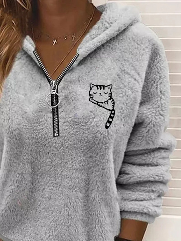 Katze Wärme Fluff/Granular-Fleece-Stoff Lässig Weit Sweatshirts